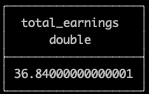 DuckDB query results for total earnings