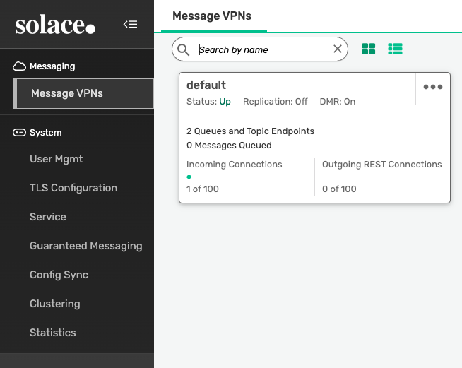 Solace dashboard